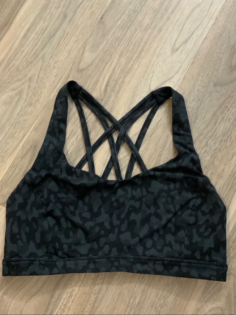 lululemon athletica Free To Be Serene Black Camo Patterned Strappy Sports Bra